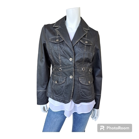 Fabric life faded leather women's jacket coat black leather women's Size M - Picture 4 of 12